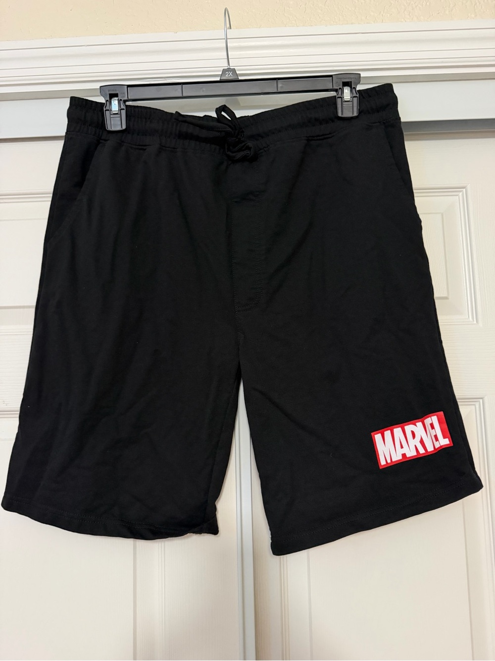 Marvel Men’s Black Athletic Shorts with Red Logo